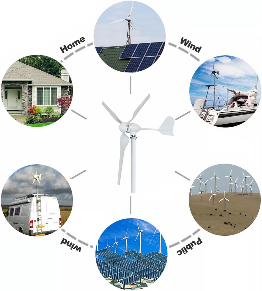 Wind Turbine 1000W 12V Horizontal Wind Generator Kits 3 Blades with MPPT Charge Controller Free Energy