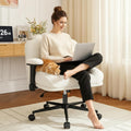 DurayLoly Criss Cross Chair with Wheels,Flip Up Arms,Wide Seat,Teddy Fleece,Adjustable Height,Cross Legged Desk Chair for Bedroom,Dorm,Home Office,White