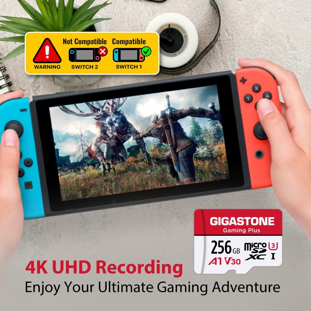 【for Switch 1 Only】 GIGASTONE 256GB Micro SD Card 5-Pack, Gaming Plus, Nintendo-Switch 1 Compatible, R/W 100/60MB/s, 4K Video Recording, Micro SDXC UHS-I A1 U3 Class 10, with Adapters
