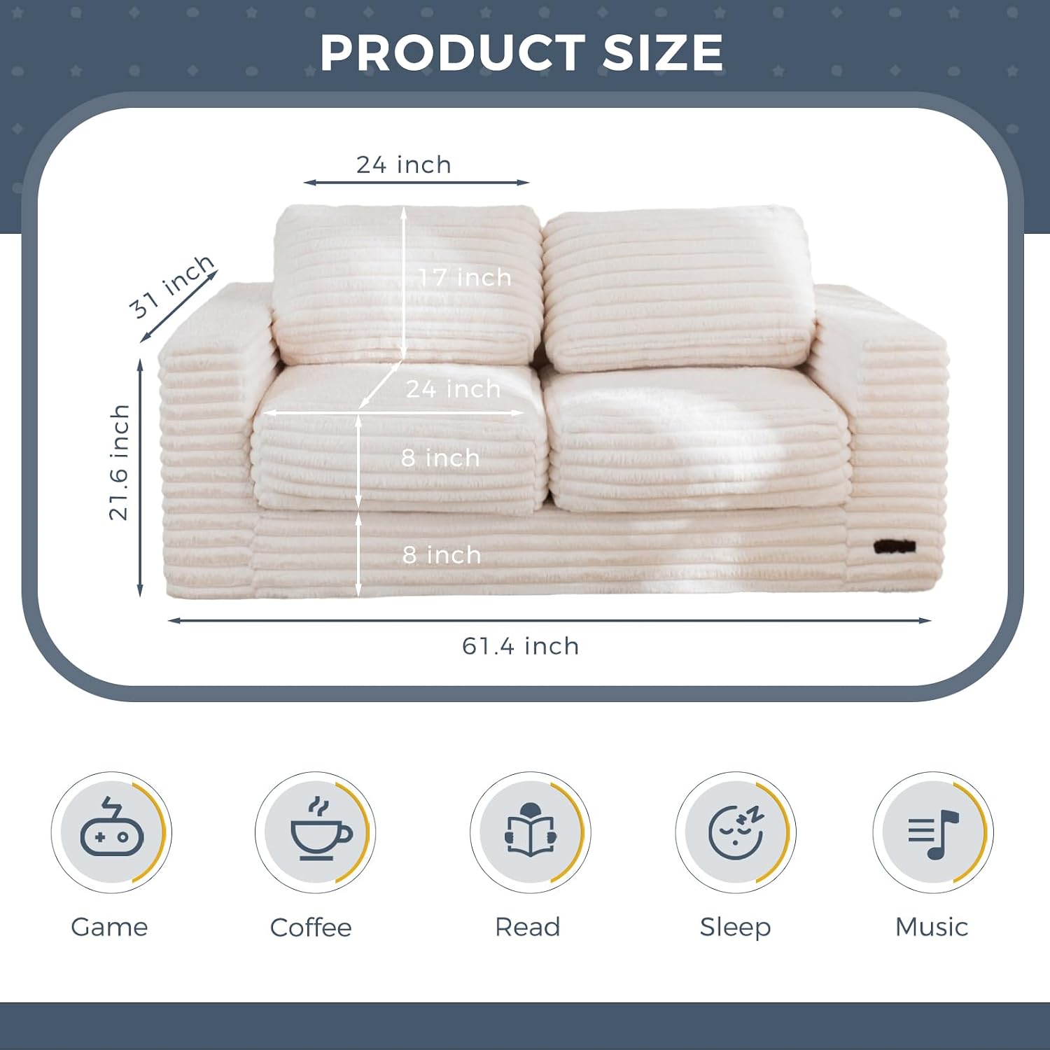 MAXYOYO Giant Bean Bag Chair for Adults, Upholstered Loveseat Floor Sofa with Pillows and Armrests, Large Bean Bag Sofa Plush Chair Couch for Bedroom Living Room, White