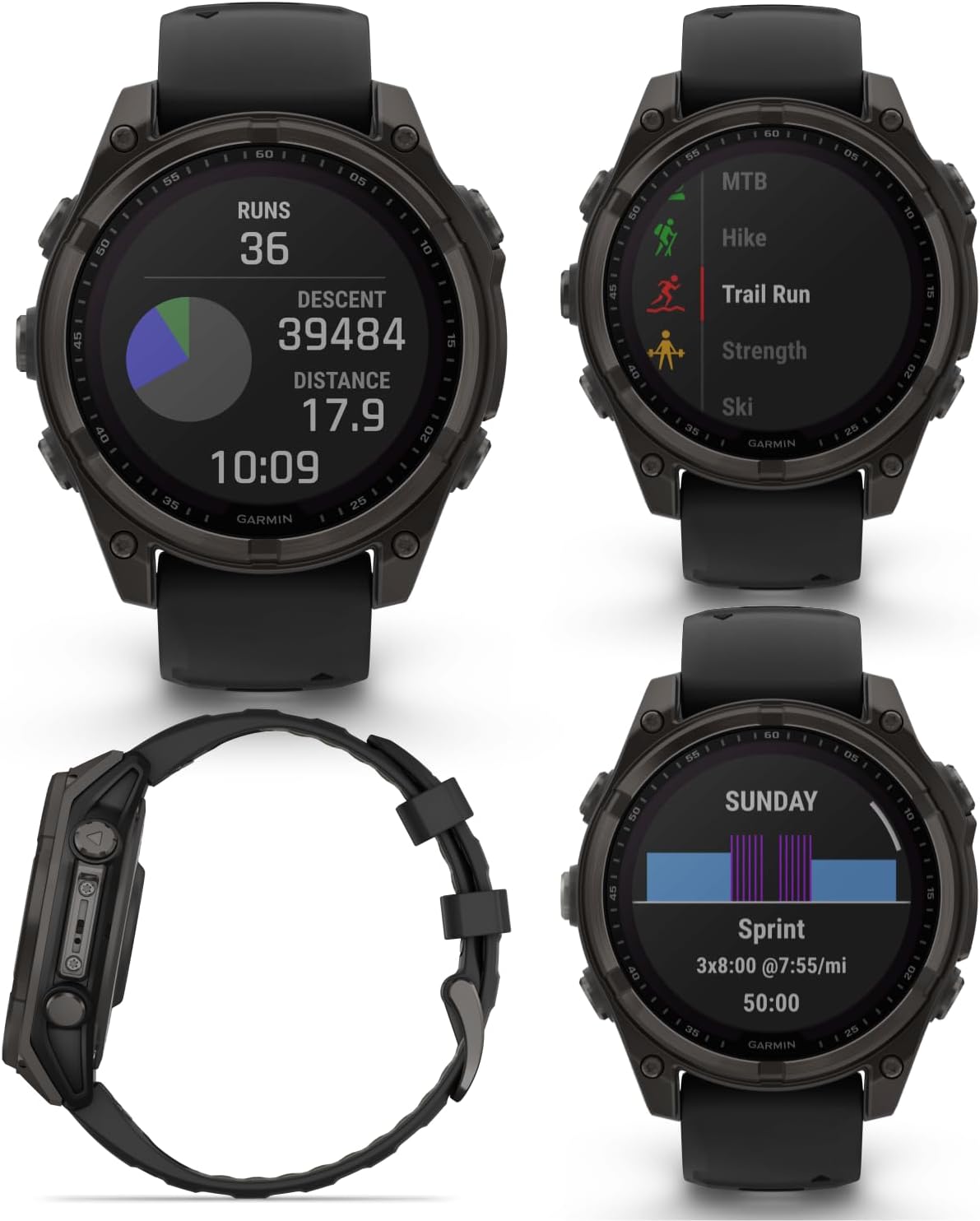 Garmin Fenix 8 47 mm, Multisport GPS Smartwatch, Solar, Sapphire, Carbon Gray DLC Titanium with Black/Pebble Gray Silicone, Built-in LED Flashlight, Voice Control White Earbuds Bundle