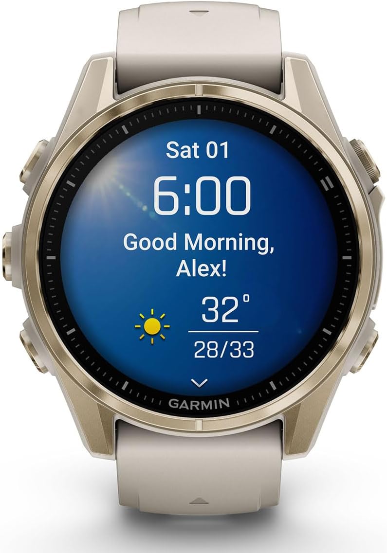 PlayBetter Garmin Fenix 8 AMOLED Sapphire (43mm, Soft Gold/Dark Sandstone) Multisport GPS Smartwatch Bundle - 1.3' Touchscreen, Built-in LED Flashlight Wireless Running Earbuds