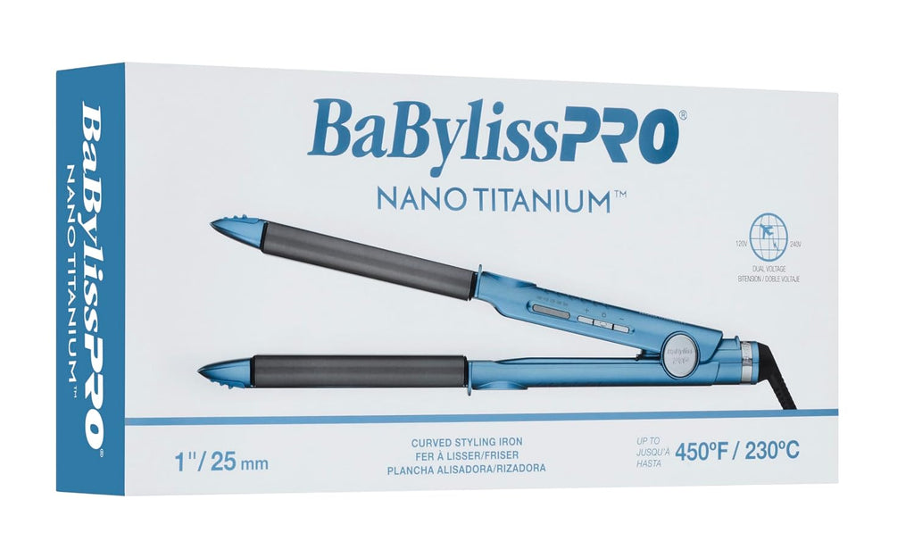 BaBylissPRO Nano Titanium Flat Iron Hair Straightener, 1' Curved Styler for Professional Salon Results and All Hair Types