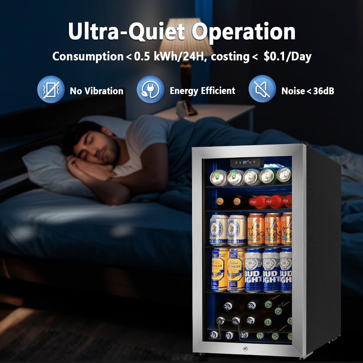 Tylza Beverage Refrigerator Cooler, 130 Cans 3.22 Cu.Ft Small Refrigerator with Low-E Glass Door, Lock, 17-Inch Beer Fridge for Drinks, Beer and Wine, Mini Fridge for Bedroom, Office and Bar, Silver