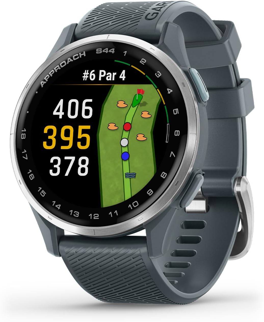 Garmin Approach S44 Essential GPS Golf Watch | AMOLED Display | with Signature Stand Power Bundle