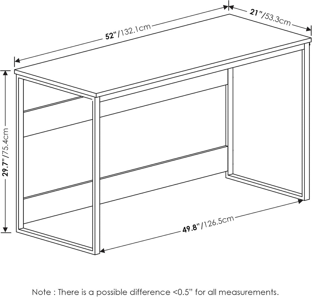 Furinno Moretti Computer Desk, Gaming Desk with Metal Frame, Office Desk, 52' Width, for Home Office, Gaming, Study, Brown Walnut