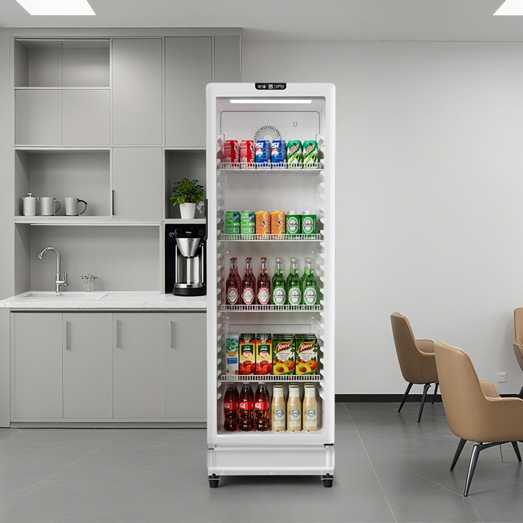 BEYOU Beverage Refrigerator, 8.5 cu. Ft Commercial Refrigerator Merchandiser with single Glass Door, Display Fridge for Living Room, Bar, Garage（White）