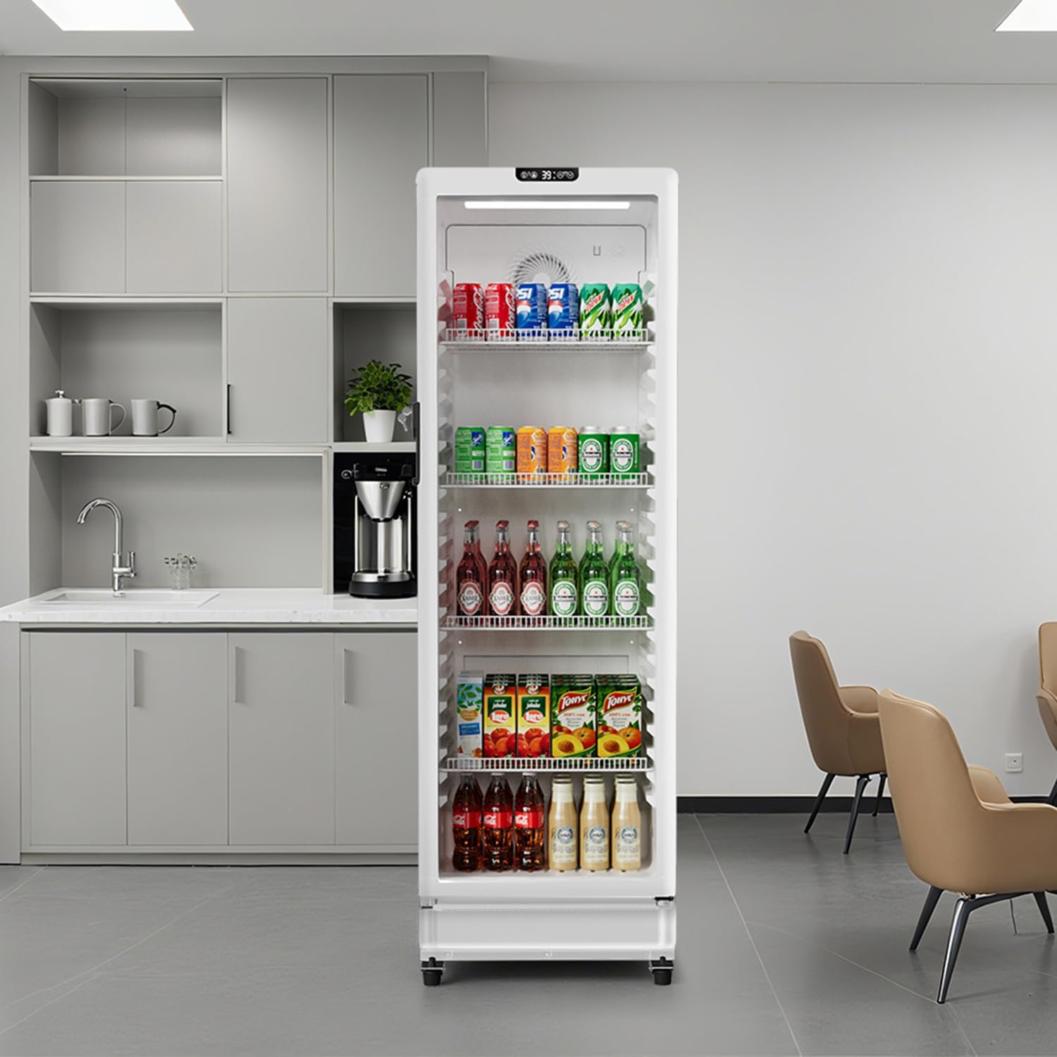BEYOU Beverage Refrigerator, 8.5 cu. Ft Commercial Refrigerator Merchandiser with single Glass Door, Display Fridge for Living Room, Bar, Garage（White）