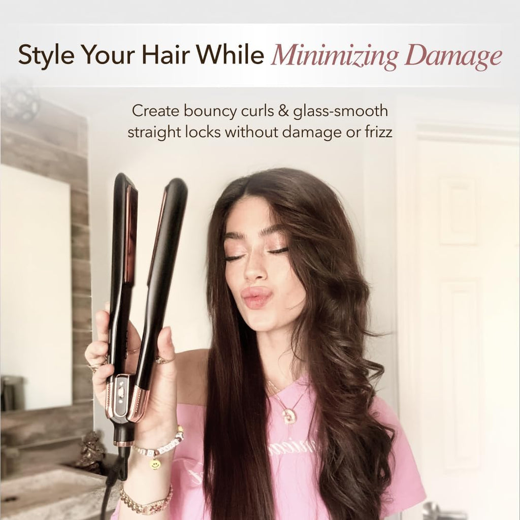 SRILabs StyleQ Flat Iron Hair Straightener — Red Light Therapy, Titanium Plates, Graphene Technology, Negative Ions | 12 Heat Settings | Frizz-Free Results for All Hair Types