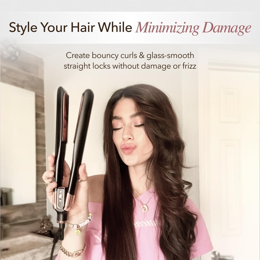 SRILabs StyleQ Flat Iron Hair Straightener — Red Light Therapy, Titanium Plates, Graphene Technology, Negative Ions | 12 Heat Settings | Frizz-Free Results for All Hair Types