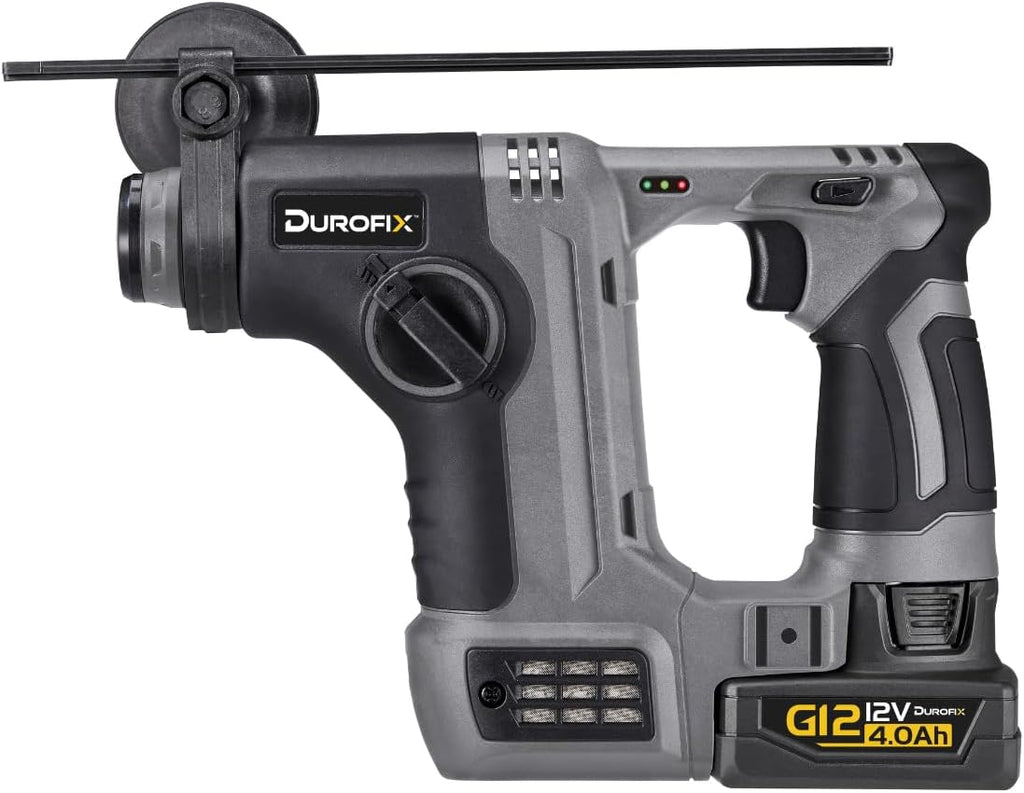 Durofix G12 Series RK12136-2-K7 12V Cordless 3/8' Hammer Drill Power Tool Combo Kit with Compact Rotary Hammer Drill 1.3J Impact Energy, 1 Battery & Charger