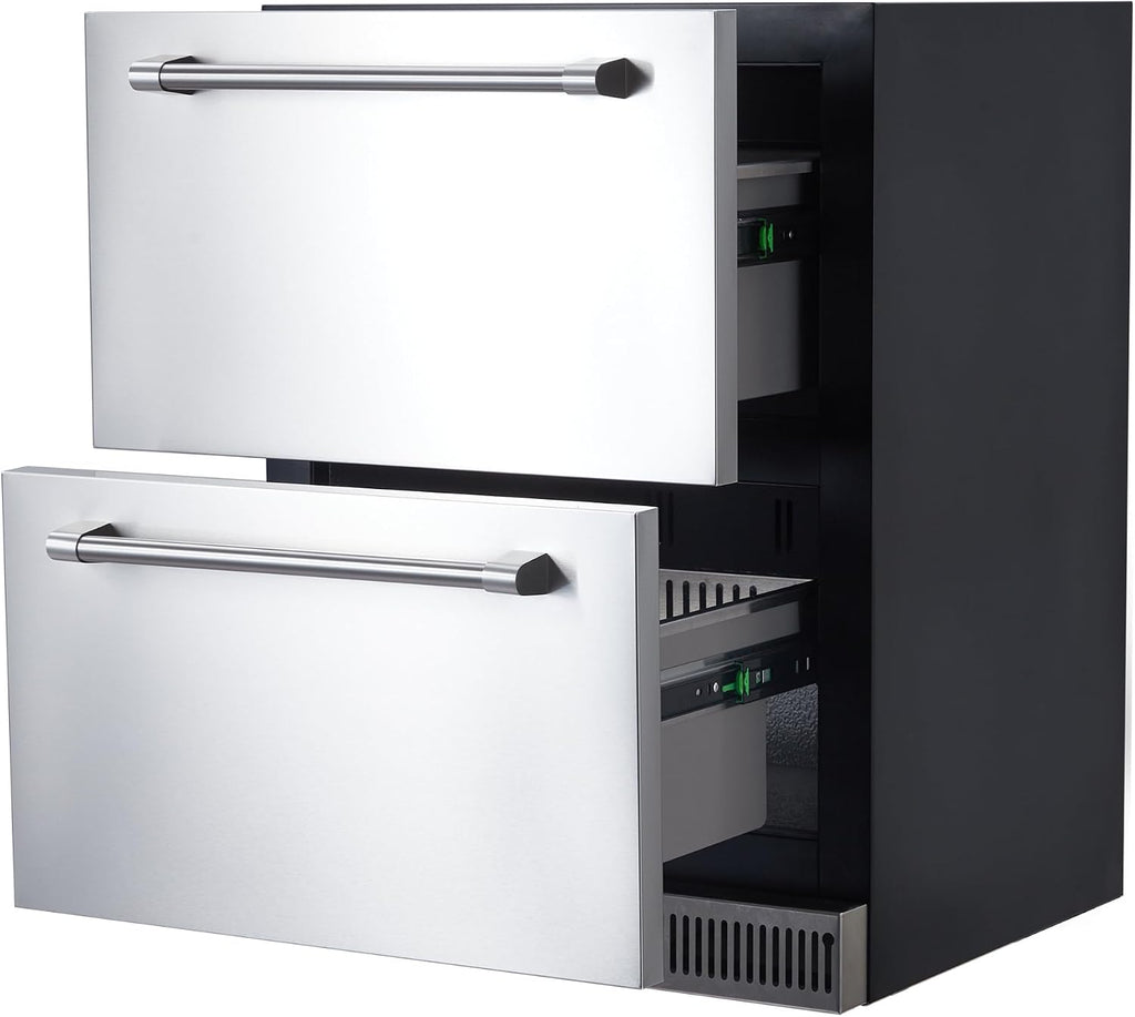 Garvee 24 in Outdoor Drawer Fridge, Counter Double Drawer Beverage Refrigerator, 5.2 Cu.Ft. Weather Proof Stainless Steel Built-in Fridge for Residential Commercial Use Black