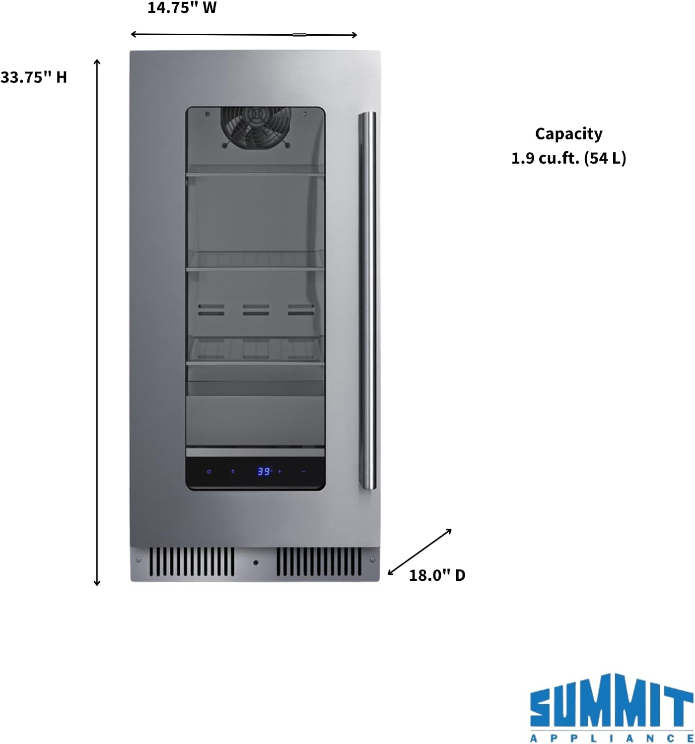 Summit 15' Built-In Beverage Center, Shallow 18' Depth Refrigerator, Commercial Approved, Stainless Steel - SDHG1533LHD (Left Handed Door Swing)