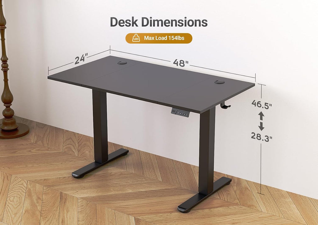 INNOVAR Electric Standing Desk, Adjustable Height Stand up Desks, 48 x 24 Inches Sit Stand up Desk for Home Office Computing, 3-Preset Memory Height Ergonomic Rising Desks, Deep Dark