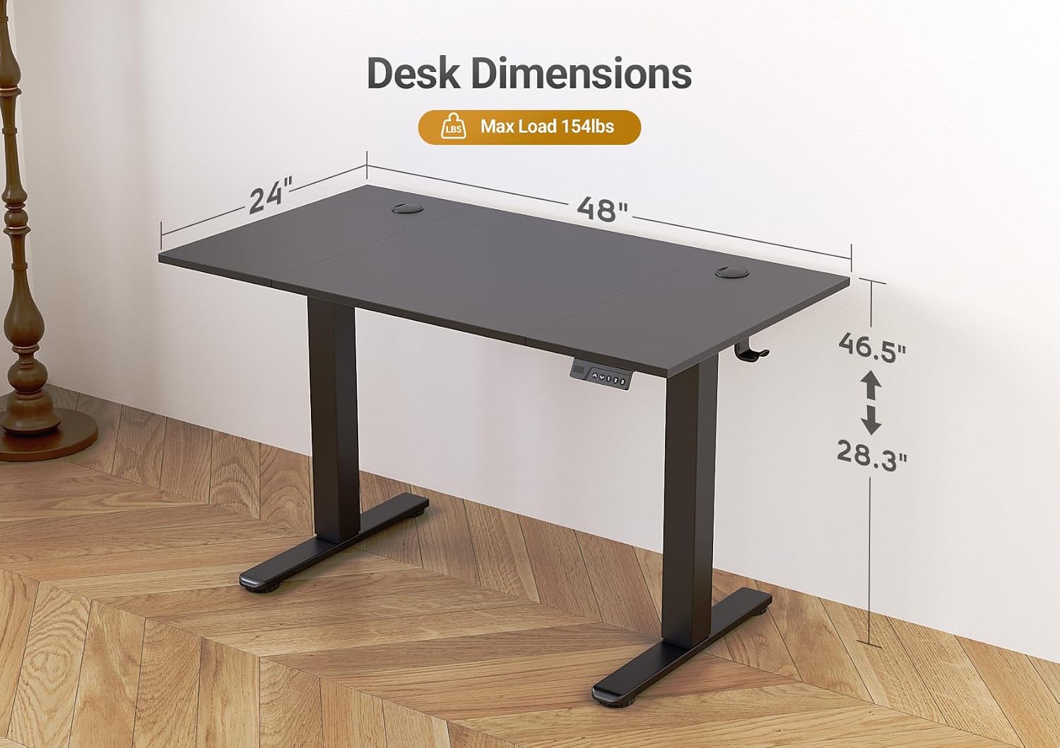 INNOVAR Electric Standing Desk, Adjustable Height Stand up Desks, 48 x 24 Inches Sit Stand up Desk for Home Office Computing, 3-Preset Memory Height Ergonomic Rising Desks, Deep Dark