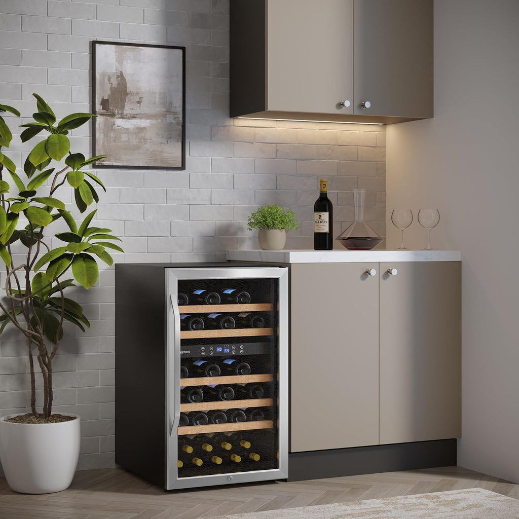 EdgeStar CWF380DZ 20 Inch Wide 38 Bottle Capacity Free Standing Wine Cooler with Dual Zones, LED Lighting and Reversible Door - Stainless Steel