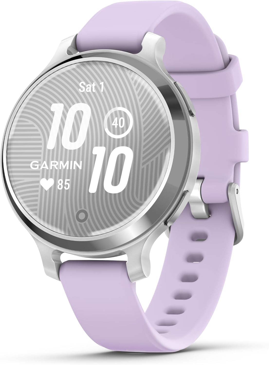 Garmin Lily 2 Active, Silver with Purple Jasmine Silicone Band, Small and Stylish Smartwatch, Built-in GPS, Hidden Display, Patterned Lens, Up to 9 Days Battery Life Power Bank Bundle