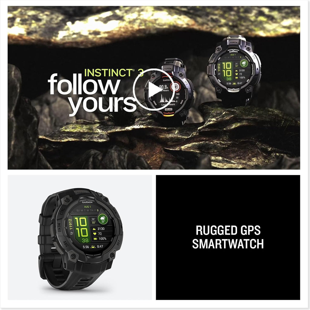 Garmin Instinct 3 Rugged 45mm Outdoor GPS Smartwatch, Black | Built to MIL-STD-810, Health Monitoring, Multi-GNSS with Signature Series Mission-Ready Power Dock