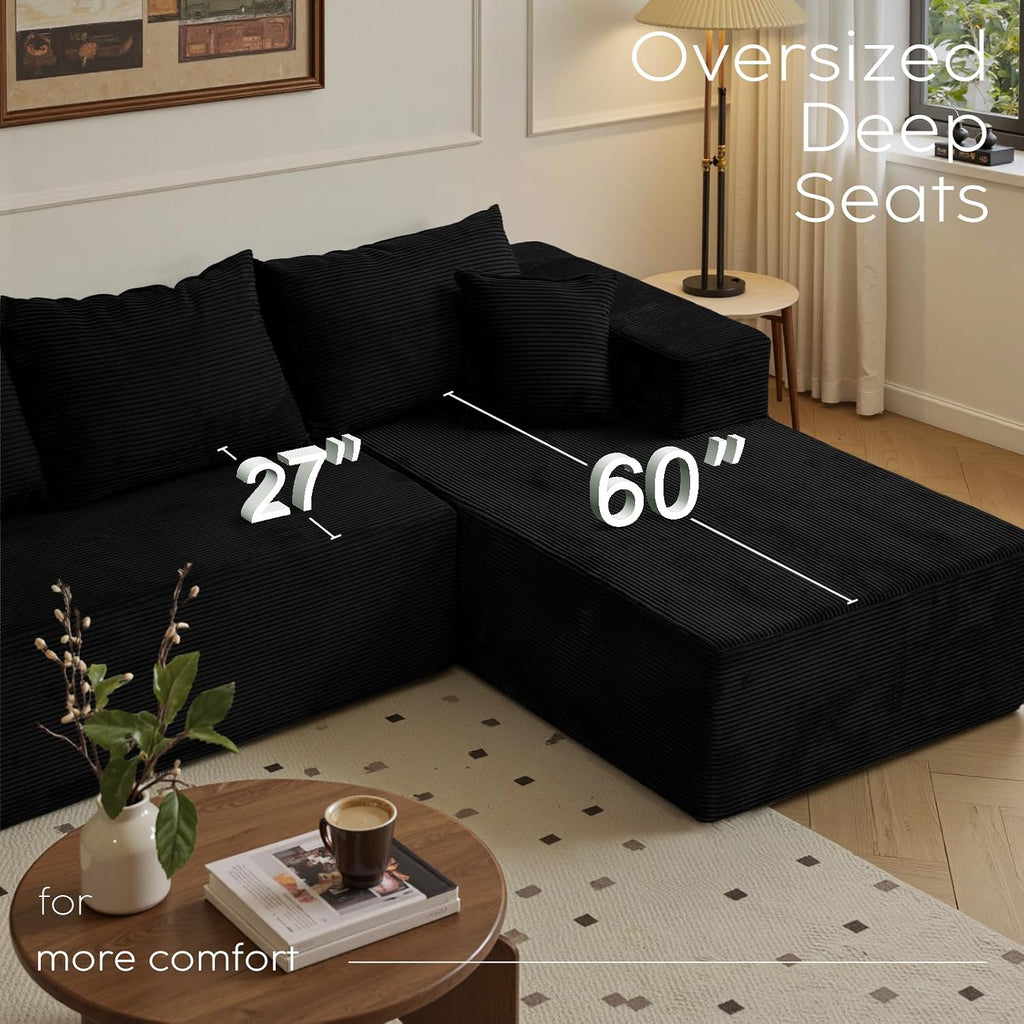 Black 103' Cloud Couch Sectional Sofa in Box with L-Shape Chaise,Modern Modular Couches Upholstered with Deep Seat for Living Room,No Assembly Required
