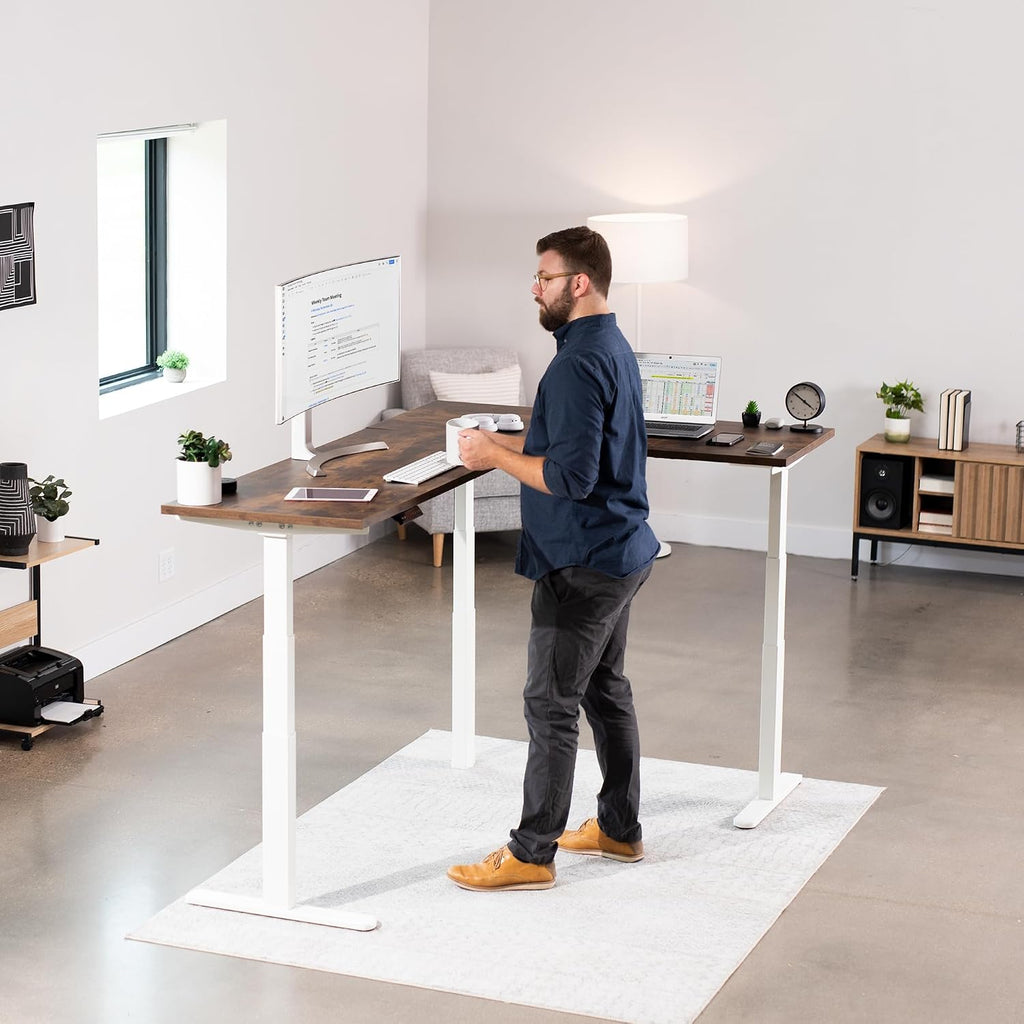 VIVO Electric Triple Motor Height Adjustable 3 Leg Corner Desk Frame, up to 300lbs, Sit Stand Ergonomic L Shaped Frame Only, White, DESK-V130EW