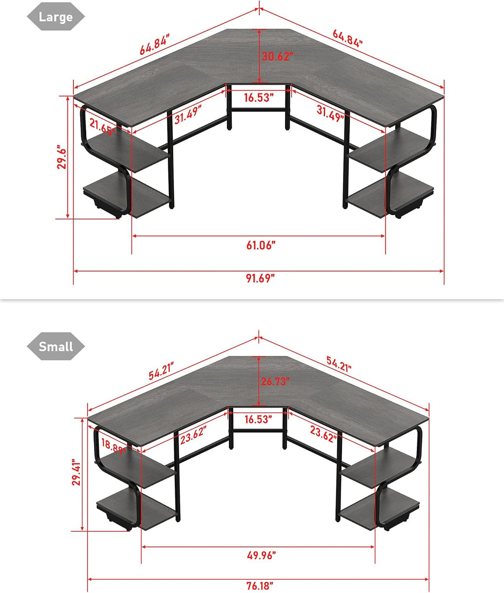 Teraves Modern L Shaped Desk with Shelves,64.84' Gaming Computer Desk for Home Office,Corner Desk with Desktop (Black Oak+Black Frame, Large+4 Tier Shelves)