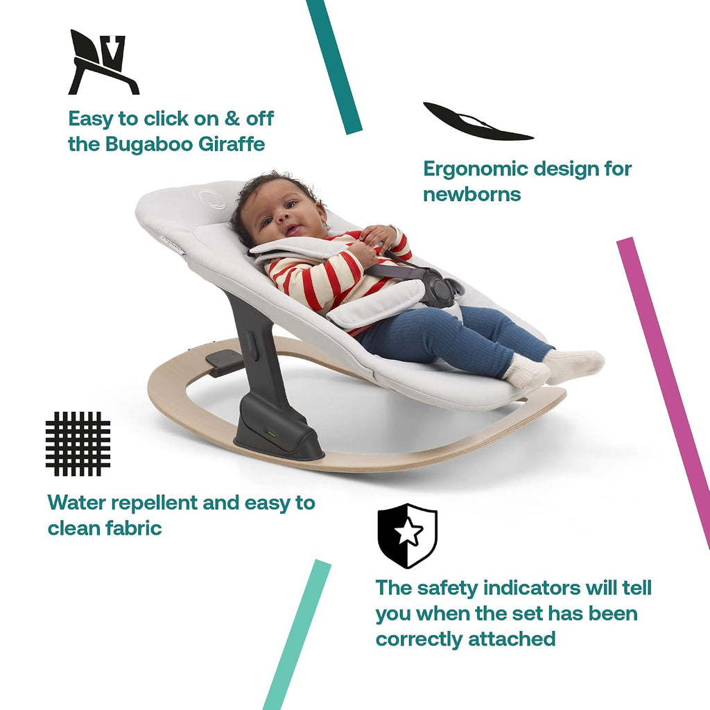 Bugaboo Giraffe Newborn Set – Padded Infant Seat Insert with 5-Point Harness – Ergonomic Baby Lounger Attachment for Giraffe High Chair & Rocker Frame – Birth to 6 Months - Tornado Grey