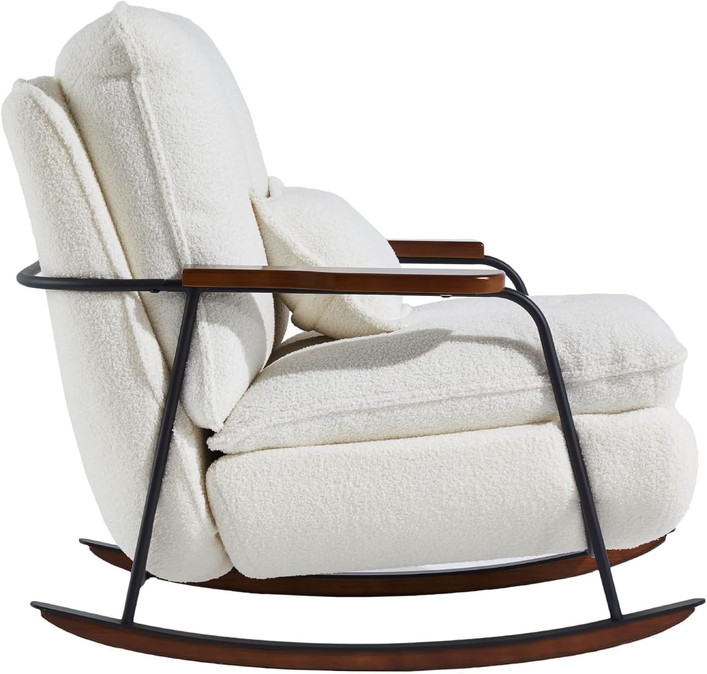 zyz Nursery Rocking Chair with Pillow, Teddy Upholstered Oversized Accent Chair Rocker Recliner, Solid Wood Frame, DIY Ottoman Footrest, Lazy Sofa for Living Room Bedroom (Teddy, White)