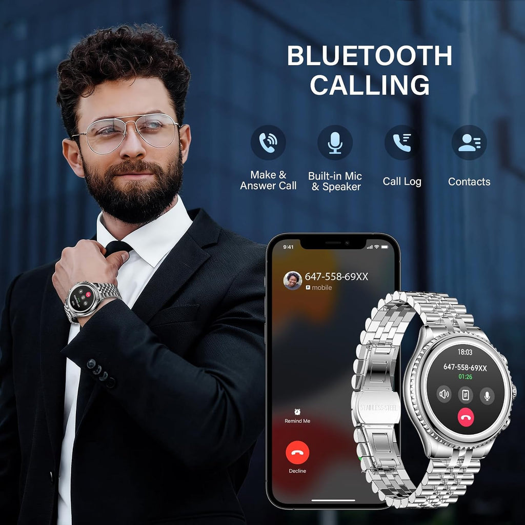 SOUYIE 2026 Smart Watch for Men Answer/Make Call for Android iPhone, 1.32' AMOLED HD Screen Mens Luxury Watch, 1st Heavy Duty Smartwatch Heart Rate Blood Oxygen Blood Pressure Sleep Monitor Pedometer