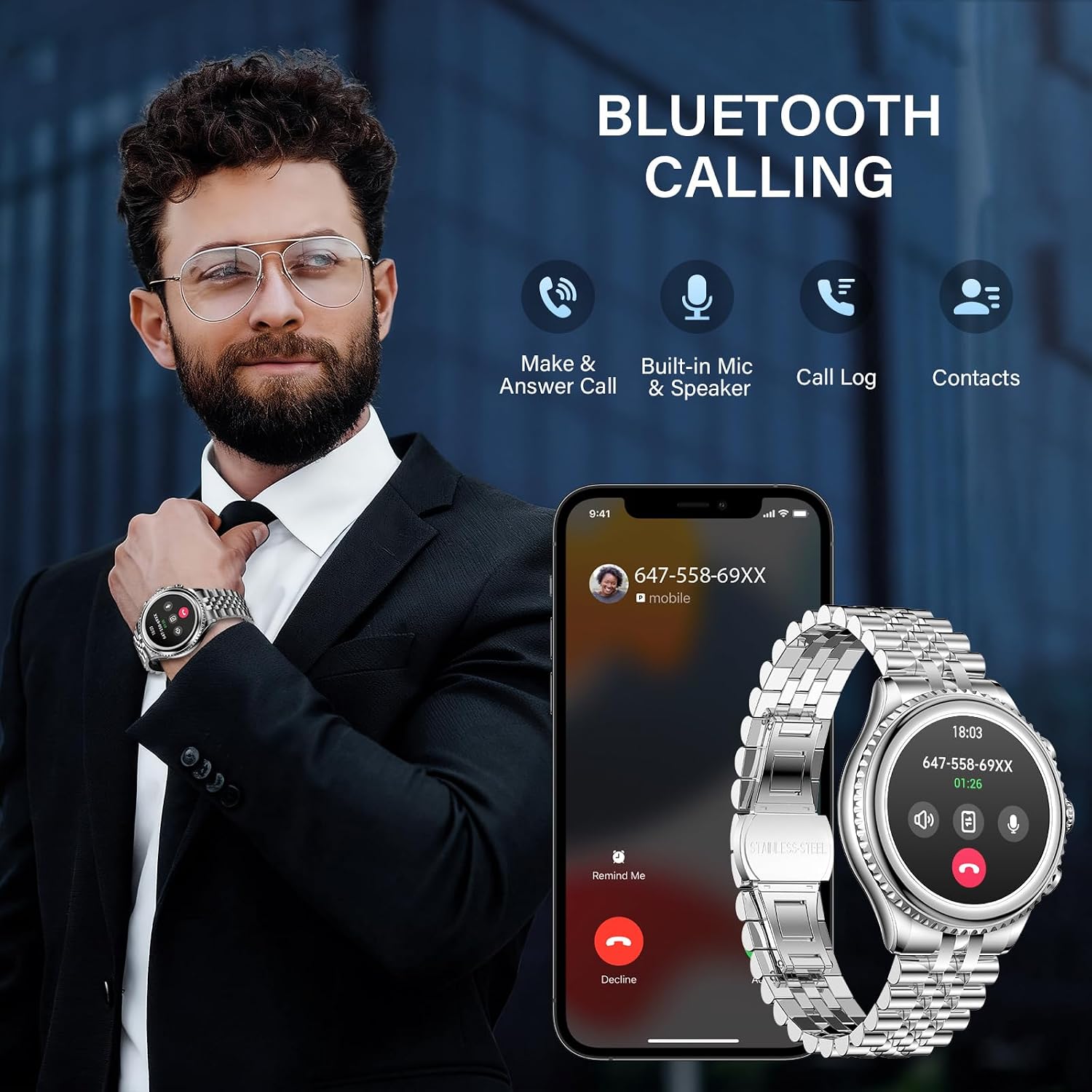 SOUYIE 2026 Smart Watch for Men Answer/Make Call for Android iPhone, 1.32' AMOLED HD Screen Mens Luxury Watch, 1st Heavy Duty Smartwatch Heart Rate Blood Oxygen Blood Pressure Sleep Monitor Pedometer