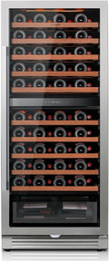 Ca'Lefort 90 Bottle Wine Fridge - 24 Inch Dual Zone Wine Cooler 40-65°F with Bottom Drawer, 10 Adjustable Shelves & 3 LED Lights, Energy Star Certified Built-in or Freestanding for Home/Bar/Kitchen