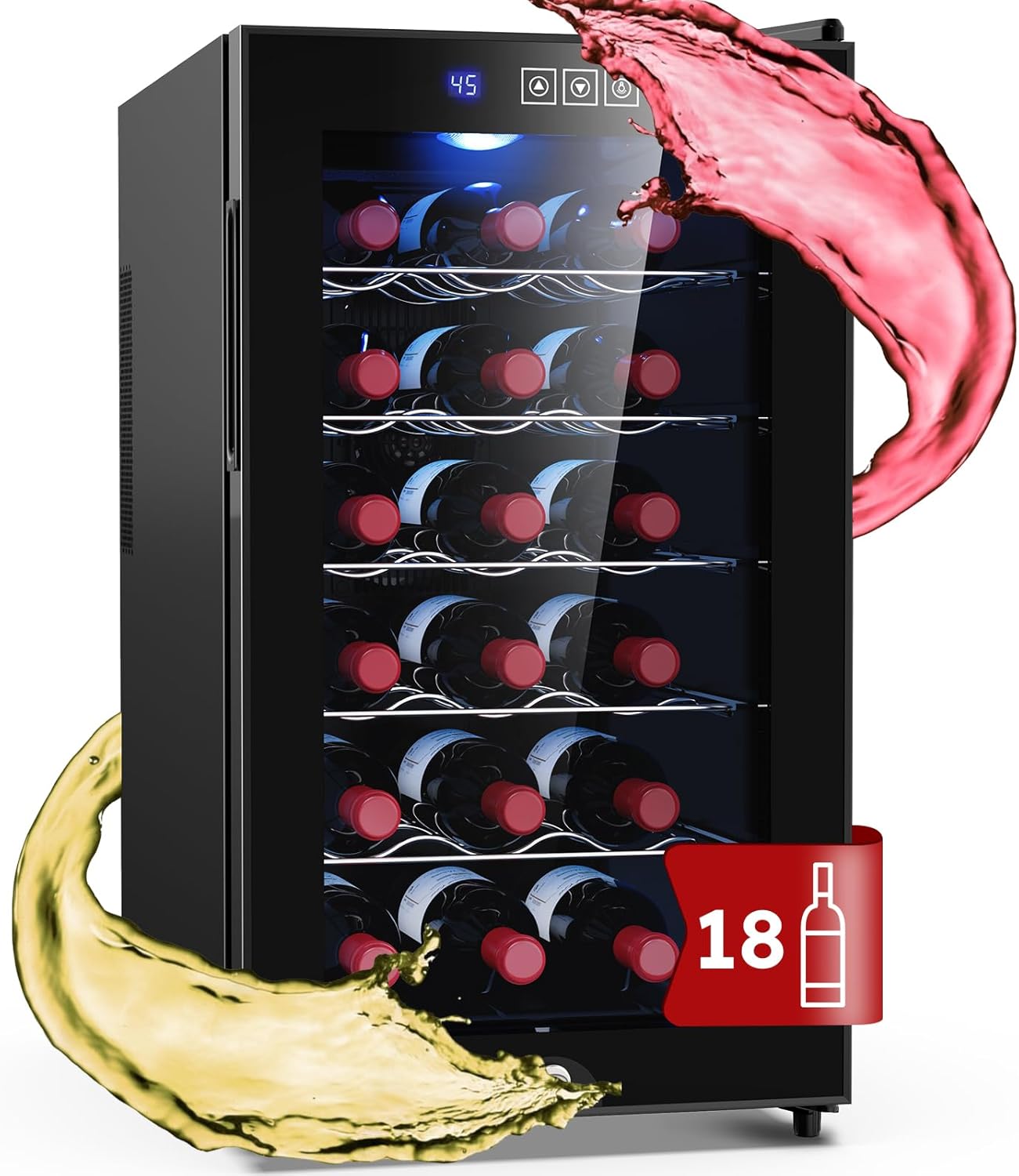 Mojgar 18 Bottle Wine Cooler, Freestanding Wine Fridge with 54-66℉ Digital Temperature Control, Countertop Wine Refrigerator for Wine Enthusiast, 48 L