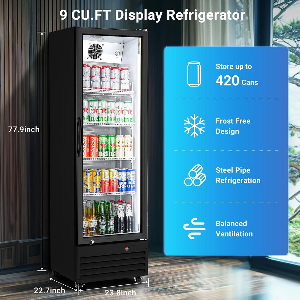 BODEGACOOLER 12.5 Cu.Ft Commercial Beverage Refrigerator with Glass Door,Commercial Drink Refrigerator,Upright Large Display Merchandiser Beverage Bar Cooler with Soft LED Light,Adjustable Shelves