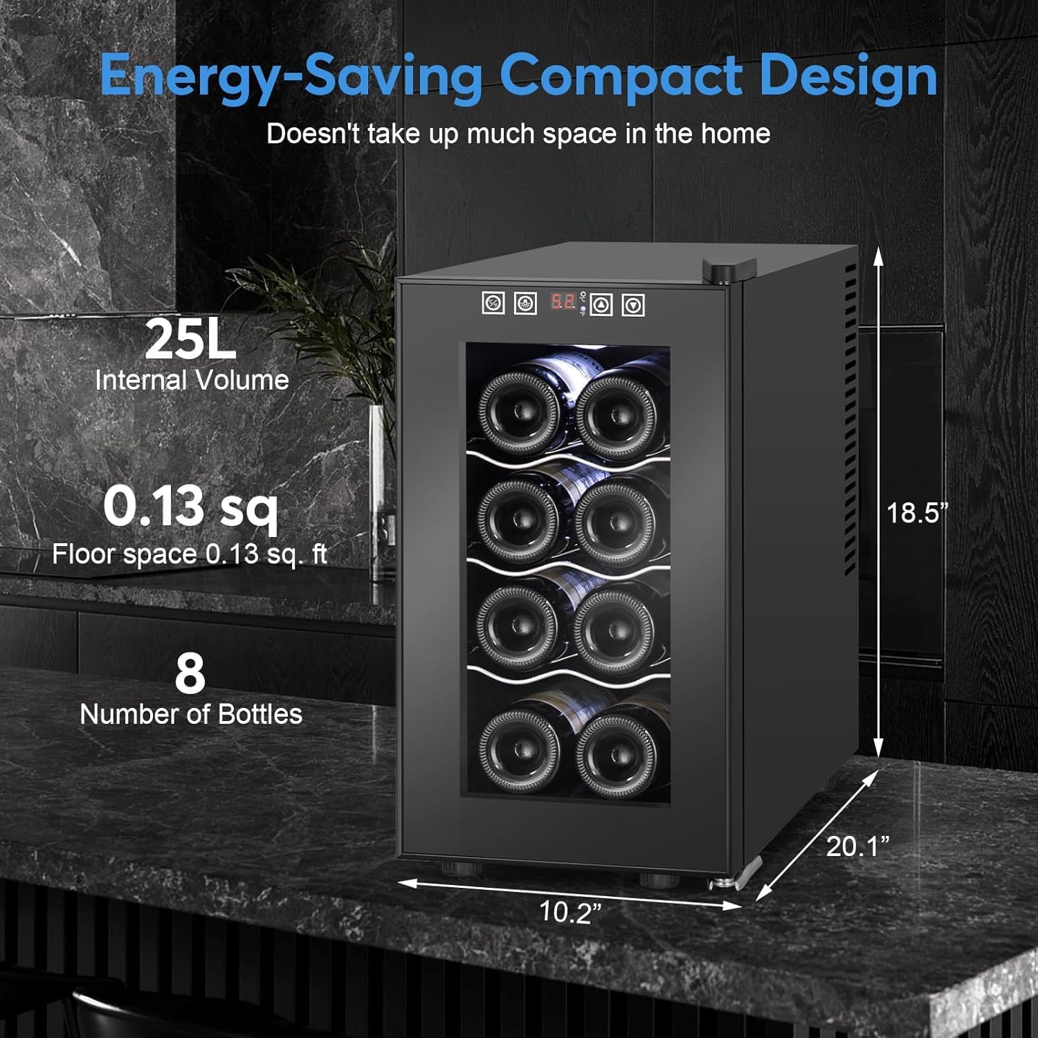 8 Bottles Wine Cooler Refrigerator, Small Wine Fridge, Mini Wine Fridge Countertop with Glass Door Wine Cellars for Red Wine, Champagne, Dry White Wine, Sparkling Wines