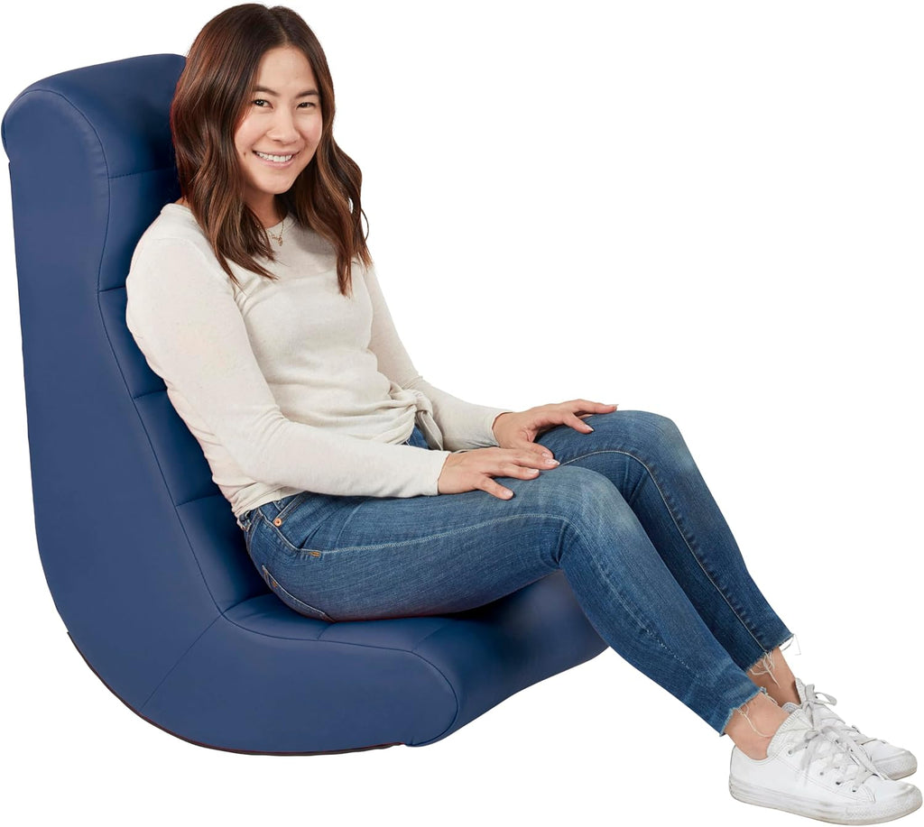 Factory Direct Partners Soft Ergonomic Horizontal Soft Floor Video Rocker - Cushioned Ground Chair Great for Reading, Gaming or Watching TV for Kids, Teens and Adults - Navy, 10489-NV
