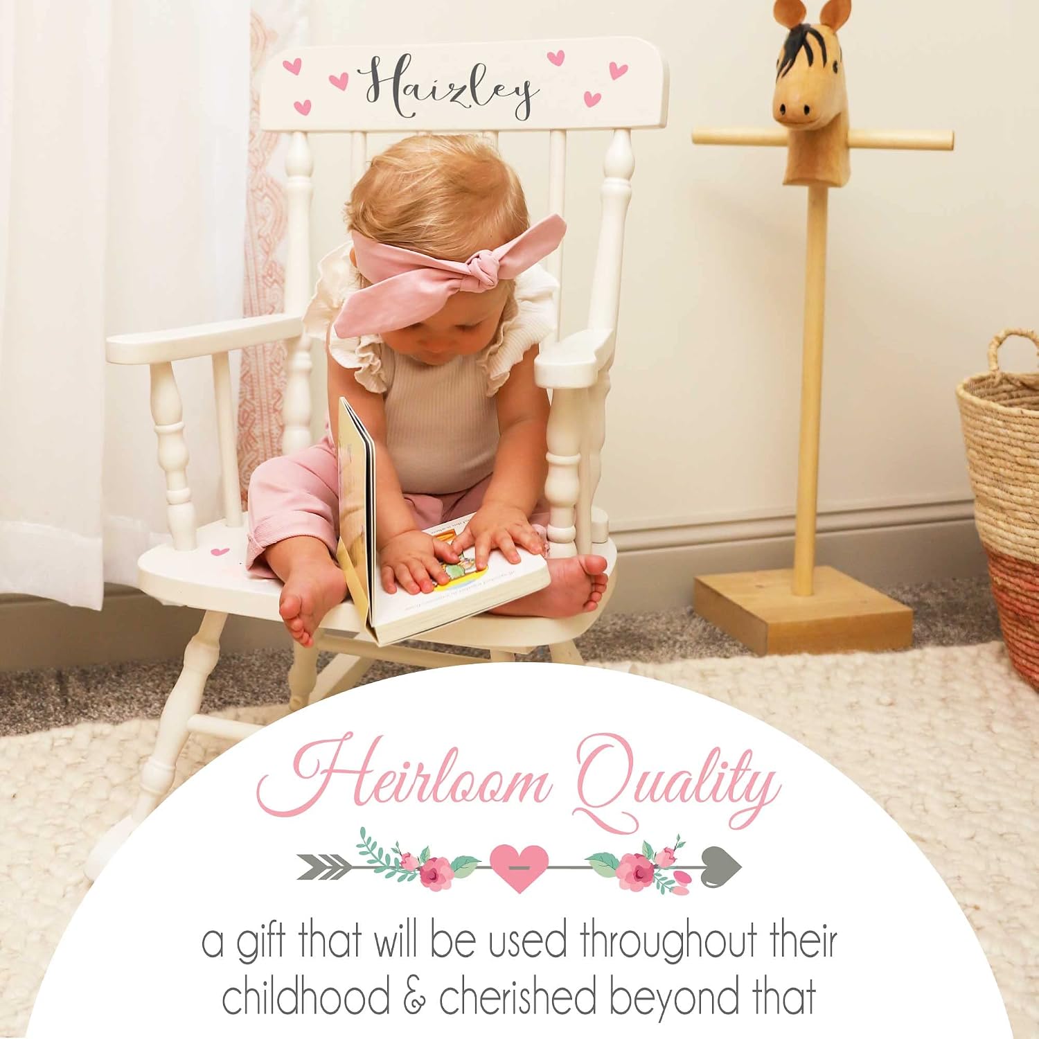 My Bambino Personalized Wooden Rocking Chair for Kids | Children's White Rocking Chair I Love You to The Moon and Back | Custom Name Toddler Chair | Baby Shower & Birthday Gift