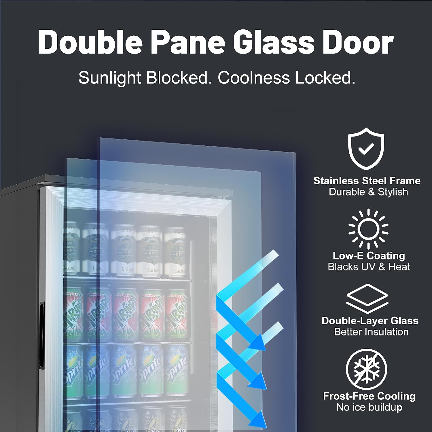 20 Inch Under Counter Beverage Fridge with Glass Door, Beverage Refrigerator Cooler 120 Can,Built in or Freestanding,Fast Cooling,Quiet ≤39 dBs,Blue LED Light Cooler for Bar, Home, Office