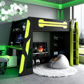 Virubi Twin Gaming Loft Bed with Desk and Storage Shelves & LED RGB Light, Gaming Bed Frame with Storage Shelves,Ladder and Guardrail for Teens Adults (Green,Twin)