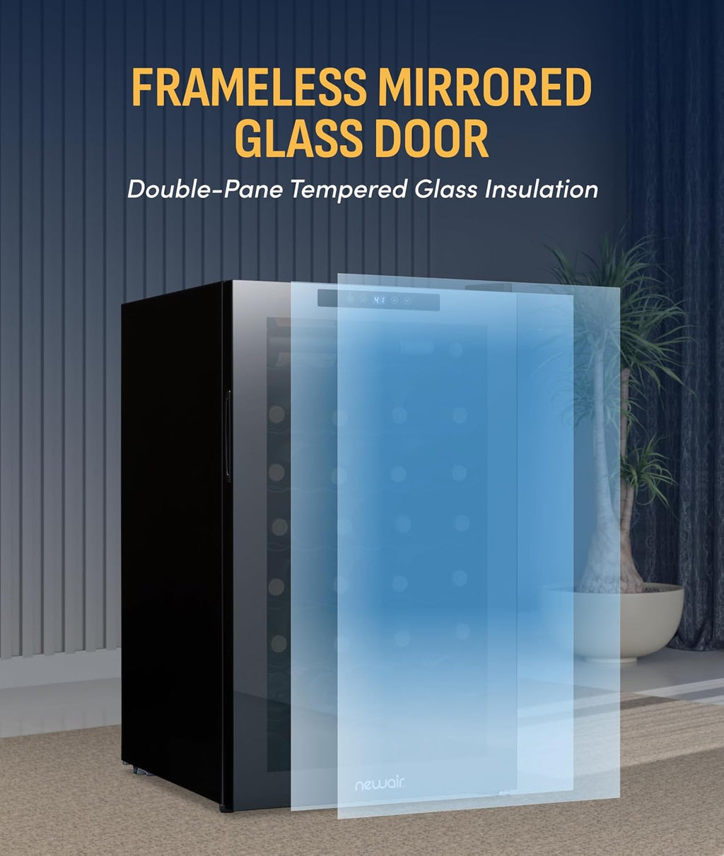 NewAir 20' Wine Fridge for 51 Bottles | Built-In or Freestanding Wine Cooler Refrigerator with Glass Door | Mirrored Double-Pane Design, Compressor Cooling & Adjustable Shelves | Black