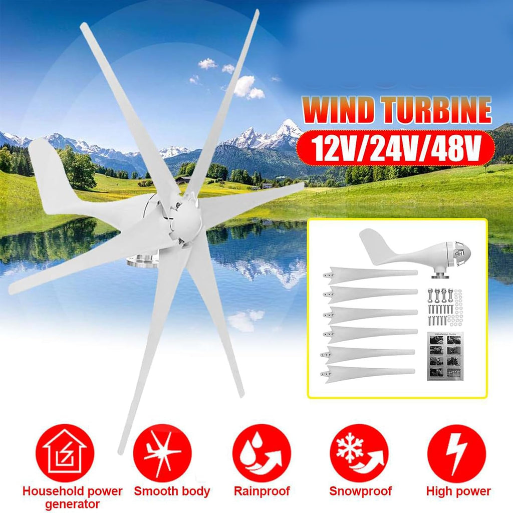 Wind Turbine Generator Kit,100W-3000W AC12V-48V Vertical Wind Power Turbine Generator+Controller Kit 3 Phase AC Permanent Magnet Generator(White)