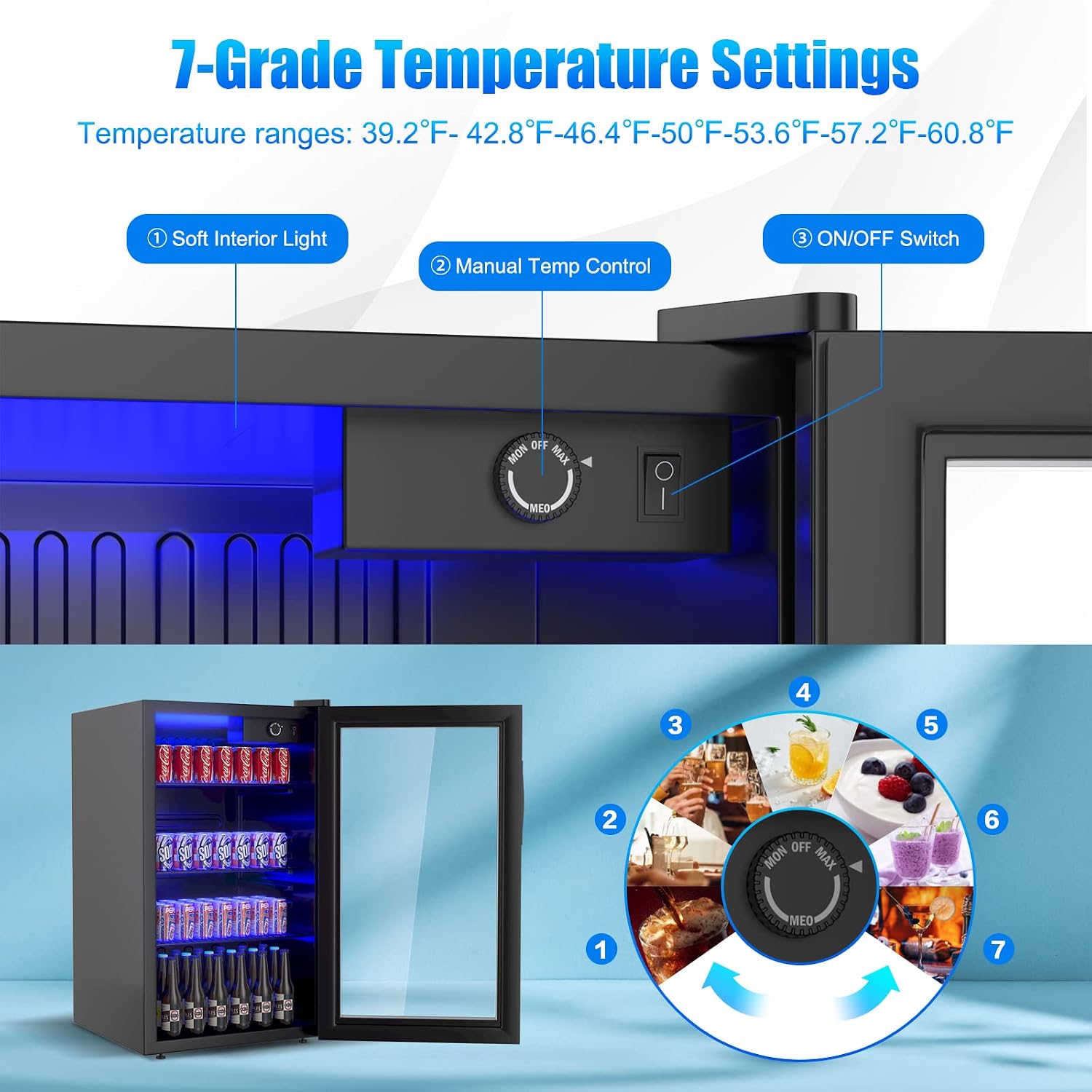 COSTWAY Beverage Refrigerator, 3.2 Cubic Foot Capacity, 120 Can Beverage Cooler with LED Light, Adjustable Thermostat, Removable Shelves, Perfect for Soda, Beer or Wine, Small Drink Dispenser Machine