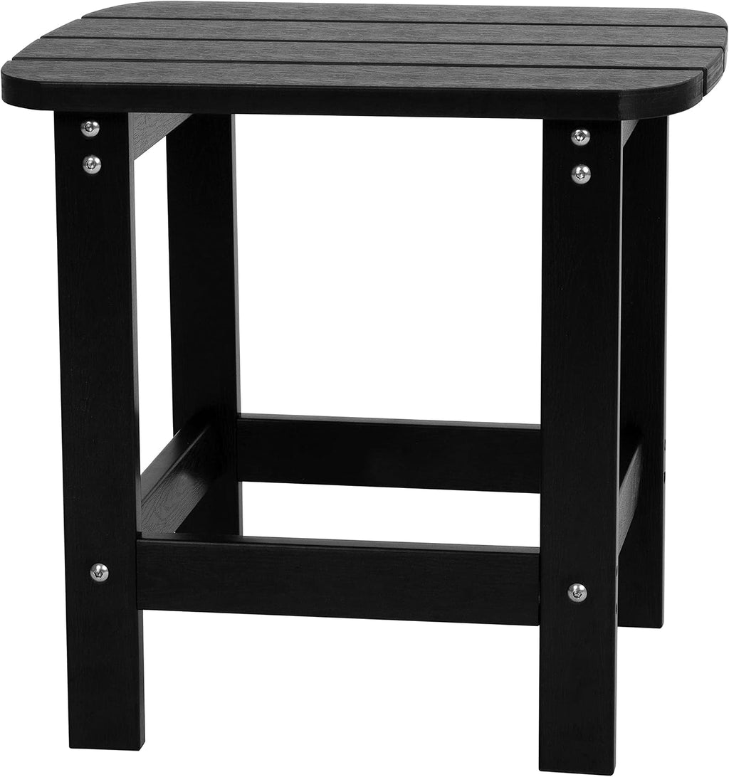Flash Furniture Set of 2 Savannah Adirondack Rocking Chairs - Commercial Grade All-Weather Black Poly Resin Wood - Matching Side Table
