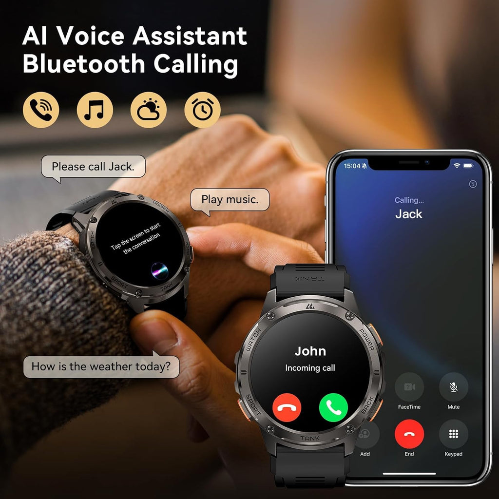 AMAZTIM Smart Watches for Men,60 Days Extra-Long Battery, Rugged Military Bluetooth Call(Answer/Dial Calls),1.43' Ultra HD AMOLED Display,Full Metal Body SmartWatch Compatible iPhone and Android