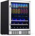 NewAir 24' Dual Zone Beverage Refrigerator & Wine Cooler for 20 Bottles & 70 Cans | Freestanding or Built-In Under Counter Mini Fridge for Beer, Wine and Soda | Stainless Steel
