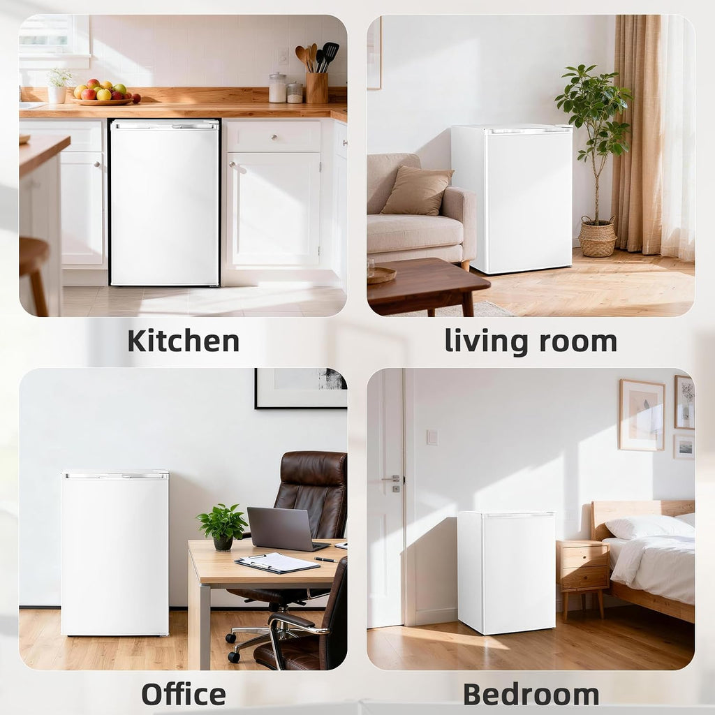 Antarctic Star 4.5 Cu.Ft Compact Refrigerator with Freezer,Mini Fridge Single Door with Adjustable Thermostat,Removable Glass Shelves for Apartment/Dorm/Office,WHITE
