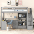 MERITLINE Twin Size Loft Bed with L-Shaped Desk,Storage Staircase,and Guardrails,Wood High Loft Bed with Storage Bookcase and 4 Drawers,for Adults, No Box Spring Needed (Grey)