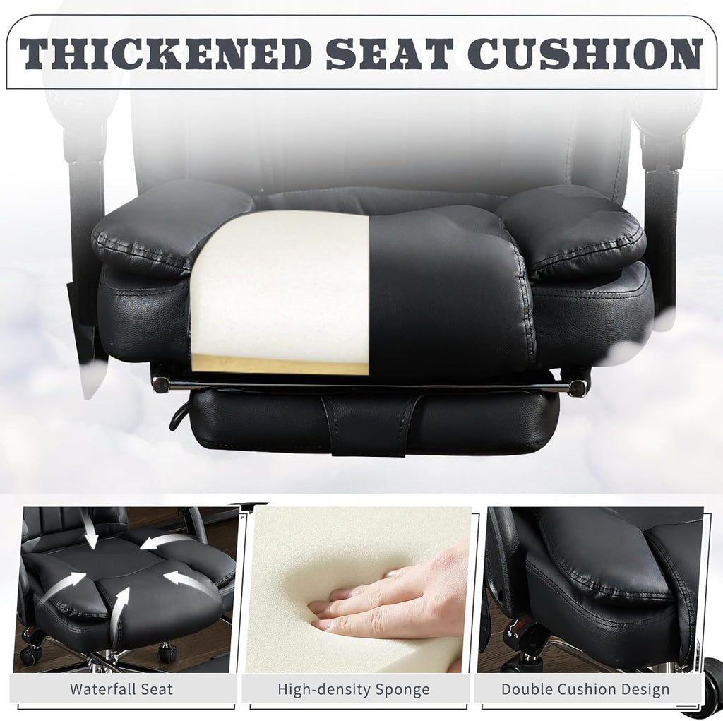 Massage Office Chair with Footrest, Heated 6-Point Vibration Ergonomic Executive Office Chair for Home, Big and Tall 500lbs Capacity Reclining High Back Computer Chair for Heavy People, PU Leather