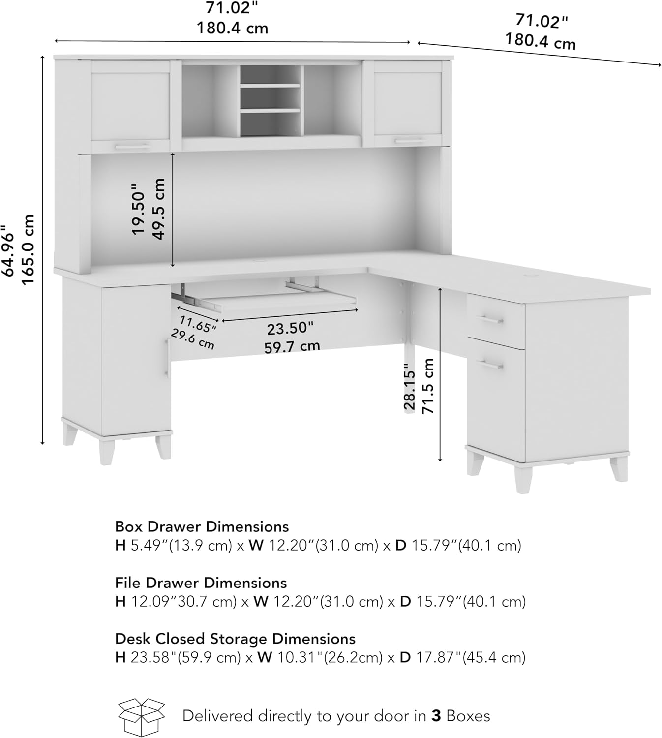 Bush Home 72-Inch L-Shaped Desk with Hutch, Corner Computer Office Desk with File and Box Drawers, Shelves and Storage Cabinet, Home Office Workstation, Somerset Collection, Mocha Cherry