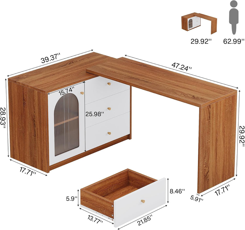 Tribesigns L Shaped Computer Desk with Drawers, Modern Corner Home Office Desk with Reversible Storage Cabinet, Long Study Writing Desk Workstation for Home Office, Rustic Brown