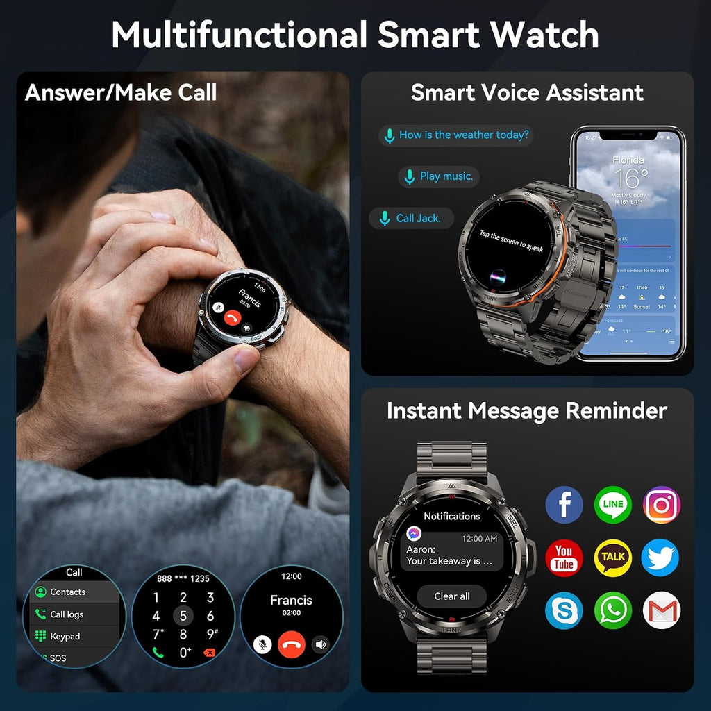 AMAZTIM GPS Smart Watch for Men, 6 Satellite Positioning, Compass, Stainless Steel Body, 50M Waterproof, 470mAh Extra-Large Battery, Answer/Make Call, 1.43' AMOLED Screen, Compatible for Android iOS