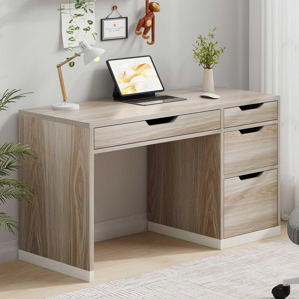 MaverickFurni 48 Inch Small Desk with Drawers, Computer Desk with Storage File Drawer for Bedroom, Office Desk with Storage for Small Space, Light Walnut